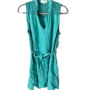 Bella Dahl Dress Women's Medium Smocked Yoke Minidress Tropical Teal NWT